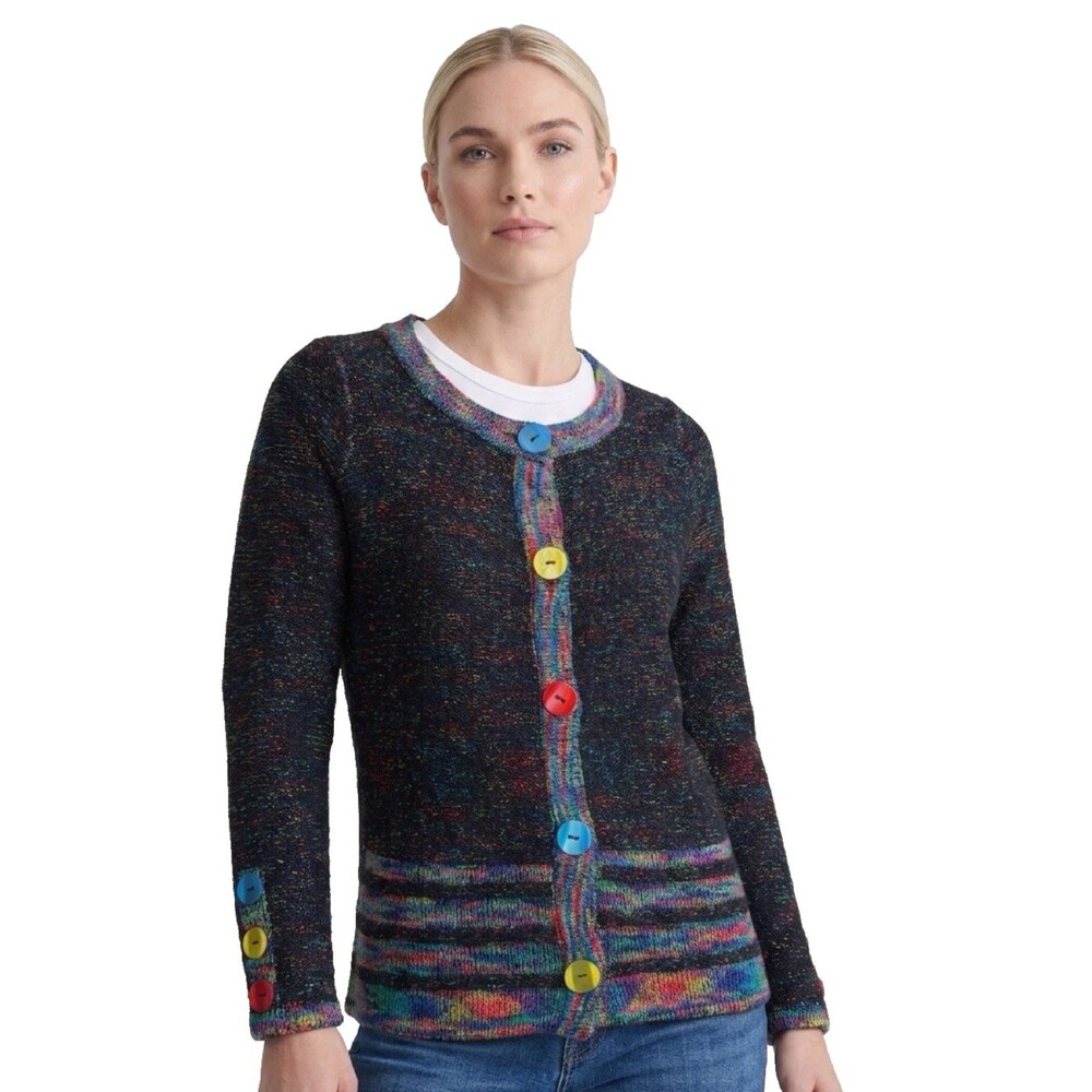 Alison Sheri Sz S/P Artsy Boho Preppy Knit Cardigan Sweater Button Front Small